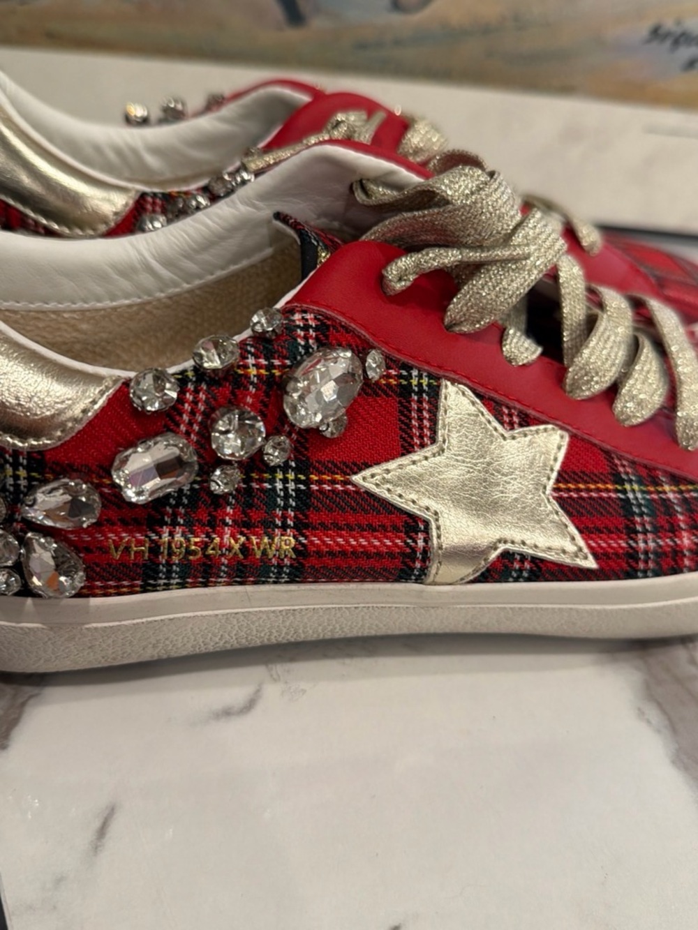 Vintage Havana Red Plaid Star Embellished Women’s Sneakers size 8 - Picture 4 of 8
